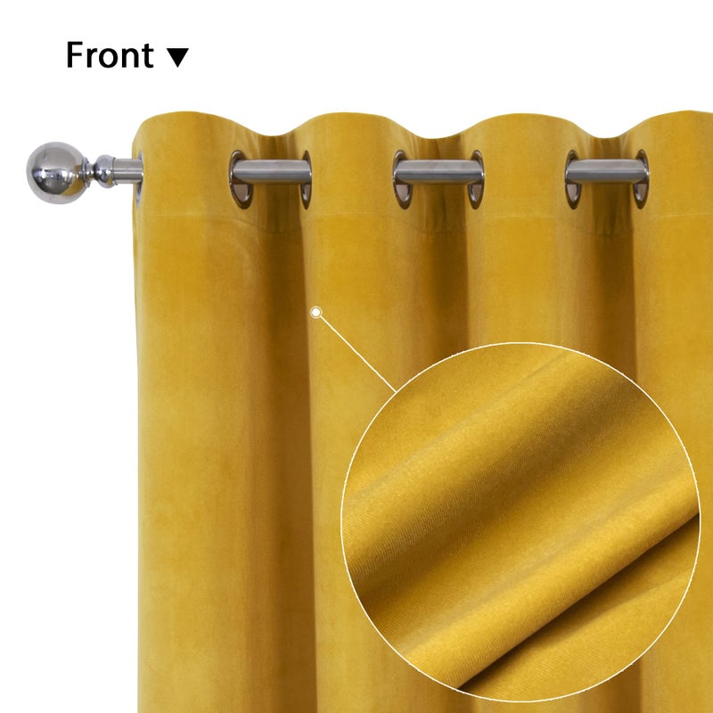 always4u Yellow Soft Velvet Curtains Set of 2 108 Inches Long for Living Room Bedroom Light Filtering Privacy Energy Efficient Velour Drapes Window Treatment - Image 2